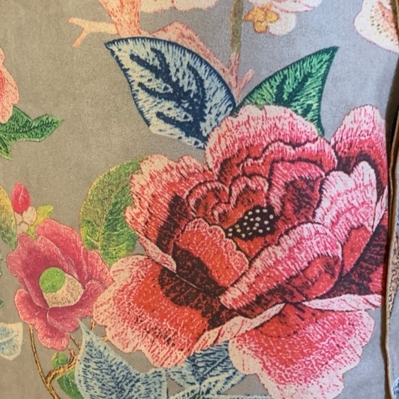 Anthropology Solitaire brown faux suede long line vest floral painted art New M - Picture 6 of 15